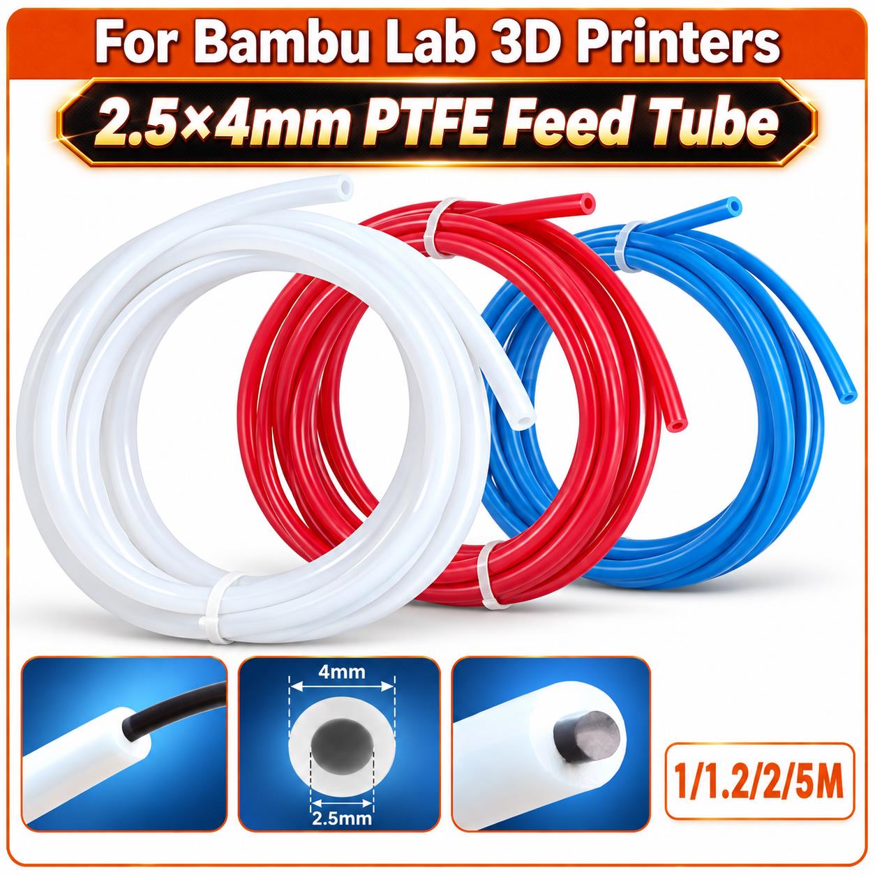 Ptfe Tape Thread - 2.5×4mm PTFE Teflon Tube for Bambu